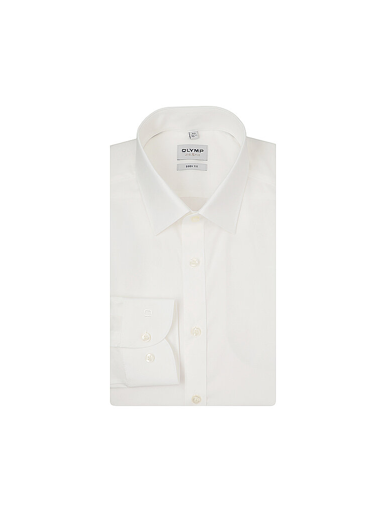 Businesshemd OLYMP "OLYMP Level Five, body fit, New York Kent mit extra langem Arm", Herren, Gr. 38, Normaler Arm, hellbeige, 97% Baumwolle, 3% Elastolefin, Hemden